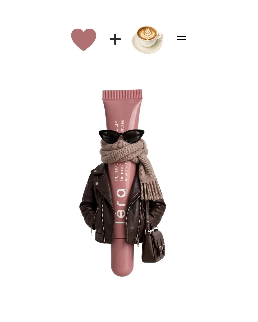 Peptide Lip Butter Caramel Macchiato dressed for fall in a leather jacket and knit scarf